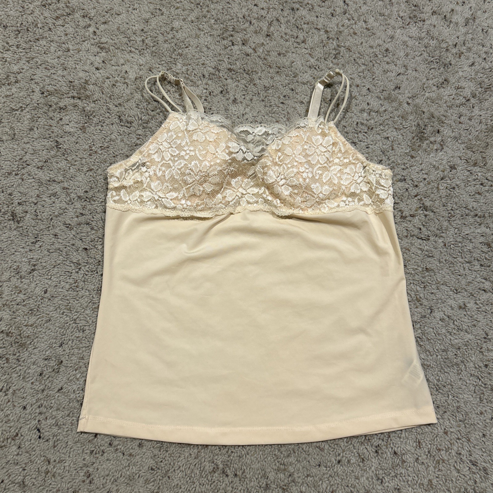 Vtg 90’s Y2K Donna L’OREN size L Camisole Cami Pale Yellow Coquette Lace G26