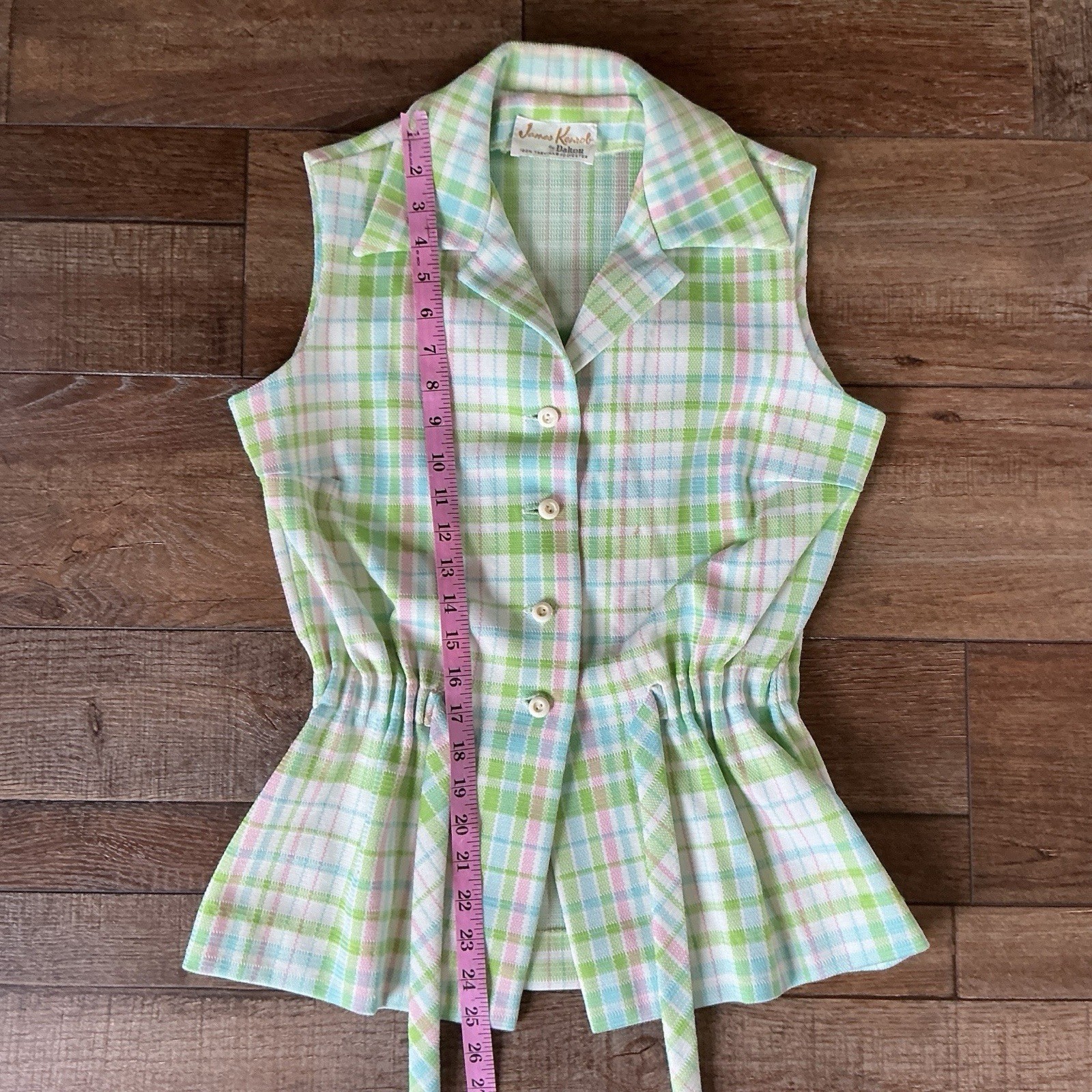70s VINTAGE James Kenrob Dalton Lime Plaid 3-Pc Top Vest Pants Set Size S #28D8