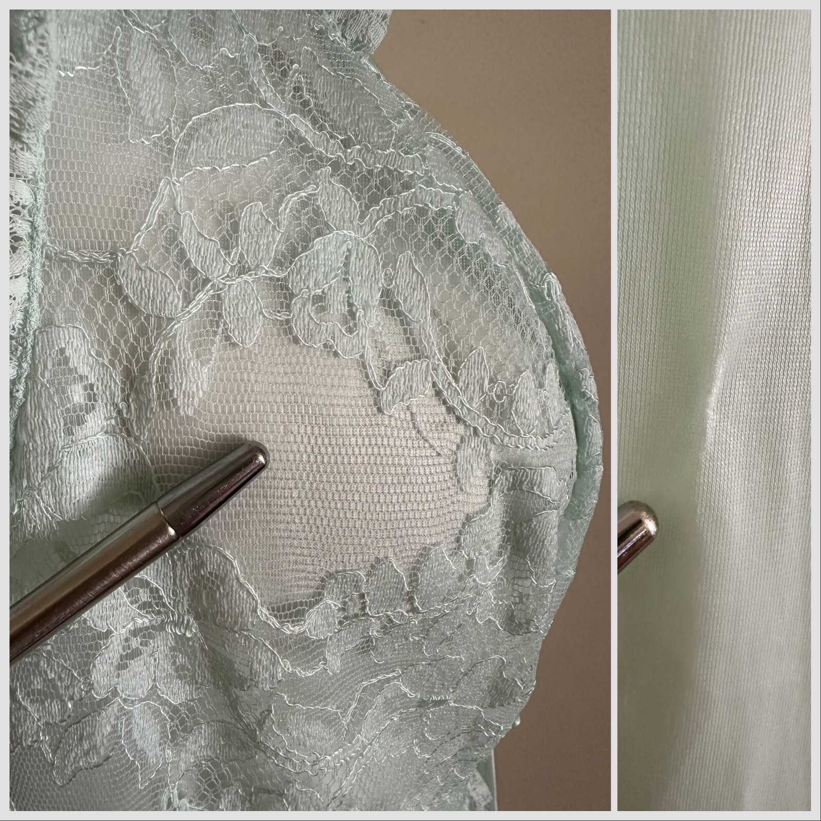 1960s Vanity Fair Mint Green Nylon Tricot Lace Nightgown Slip Dress Negligee VTG