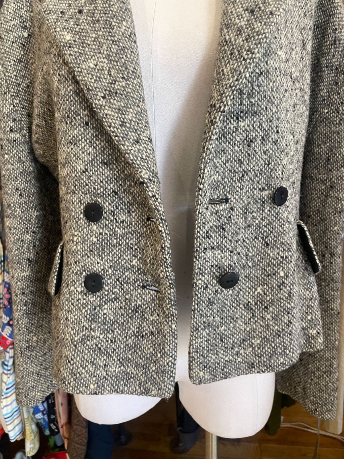 Vintage Byblos Gray and White Double Breasted Tweed Blazer