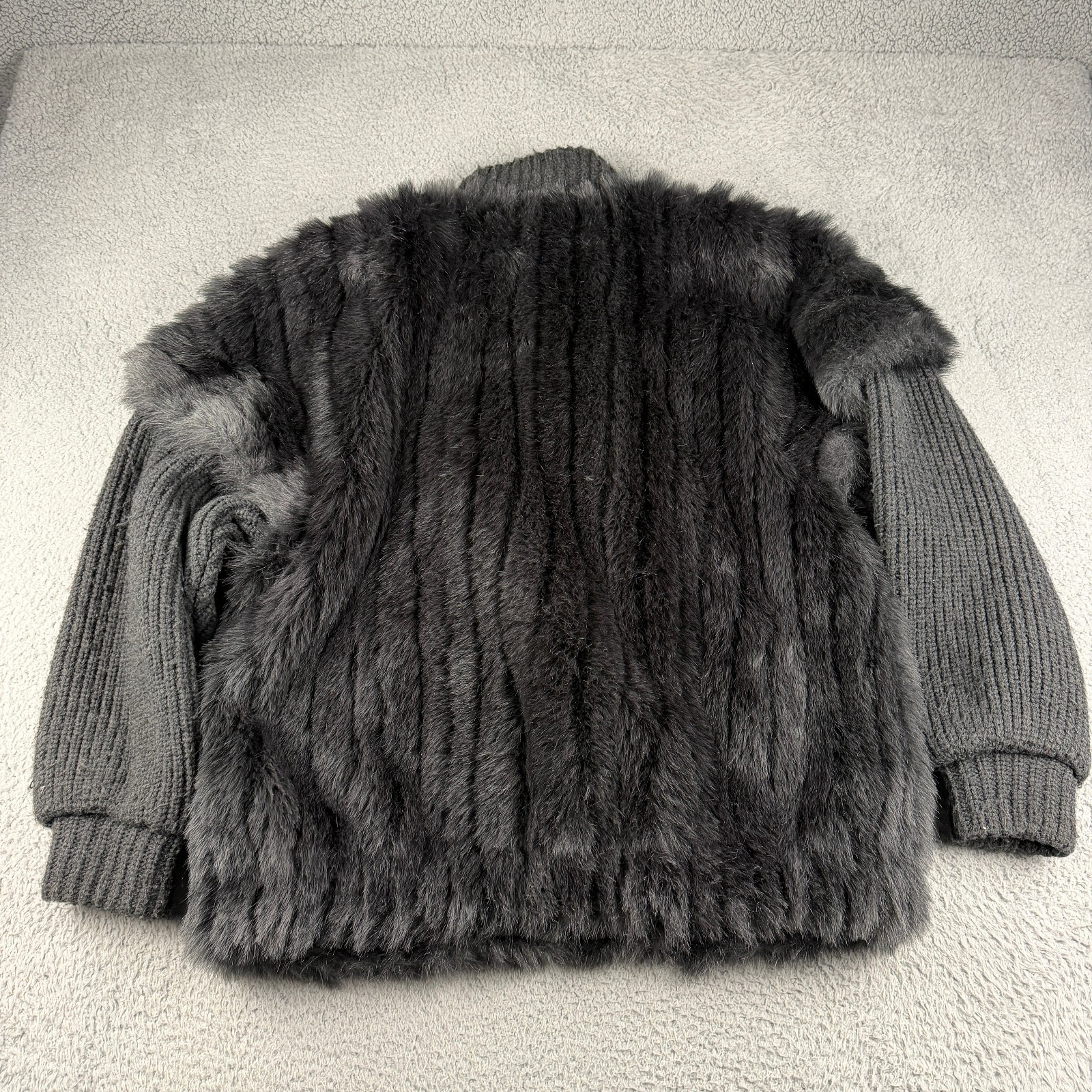 Vintage Jordache Gray Faux Fur Knit Sleeve Jacket Coat Women Modacrylic Acrylic