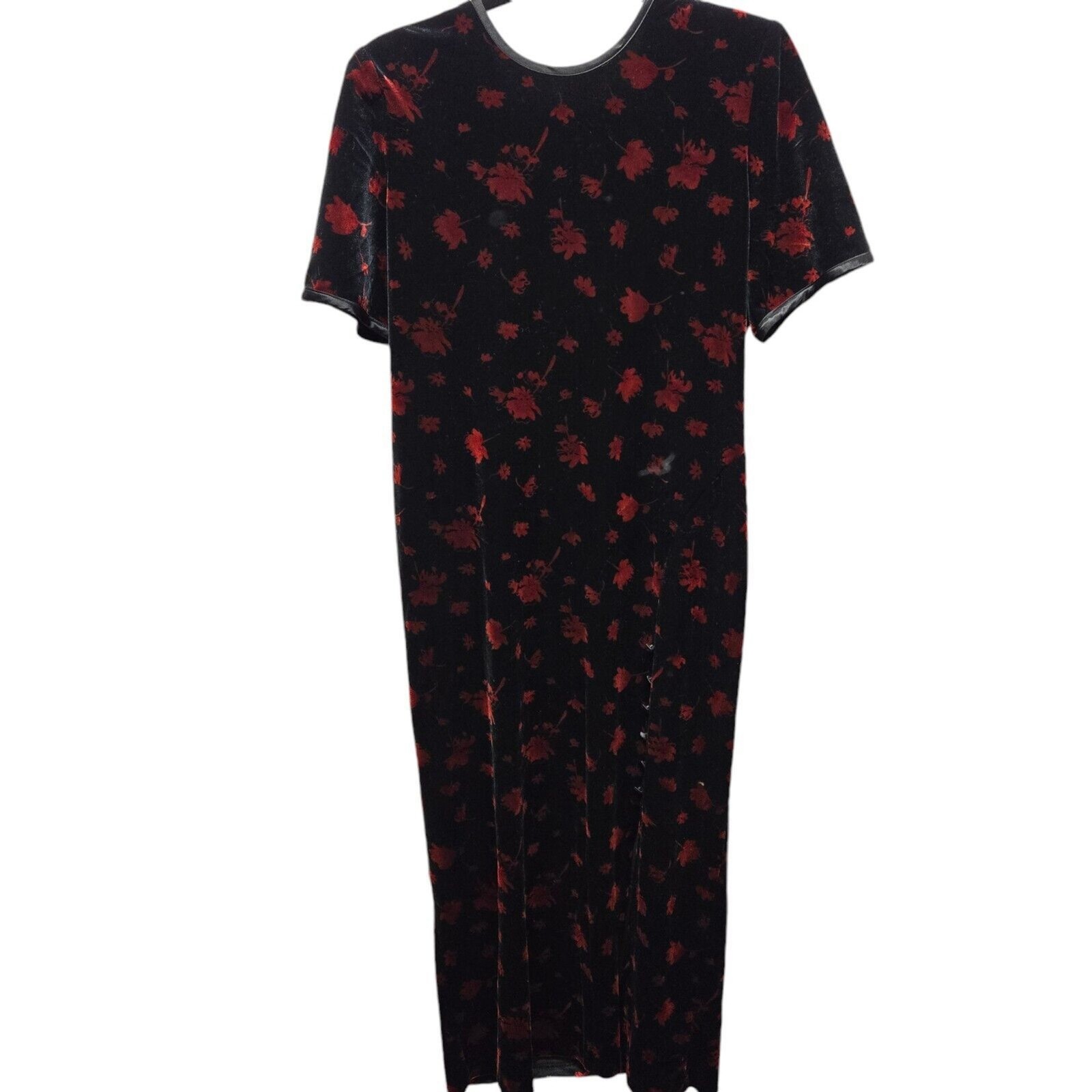 Another Thyme Dress size 14 Maxi Modest Red Velvet Floral Vintage fairygoth