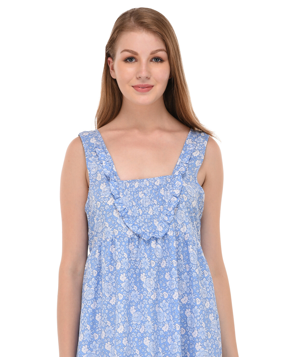 Printed Cotton Sleeveless Long Nightdress | Cotton Lane
