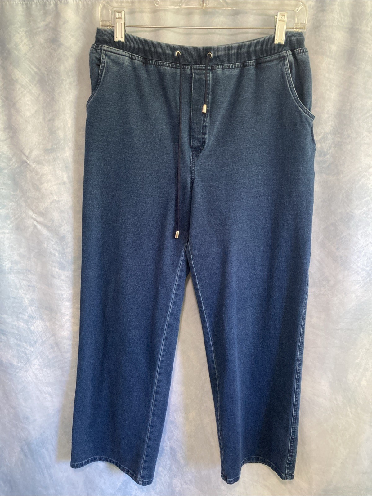 Vtg 90s Y2K Blast Drawstring Denim Pants Petite Medium PM Elastic Waist Comfort