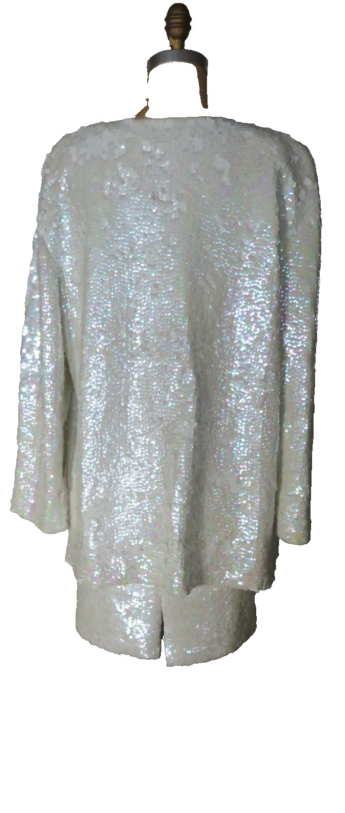 Ensemble Jacket-L Skirt-M White iridescent Sequined Entirely Brazil New Vtg