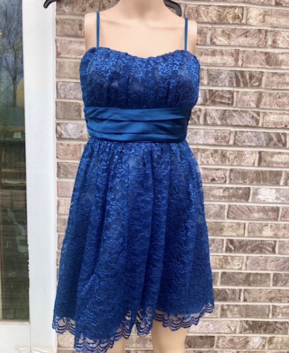 Vintage 90s/Y2K Trixxi Blue Lace Goth Whimsygoth Formal Prom Dress
