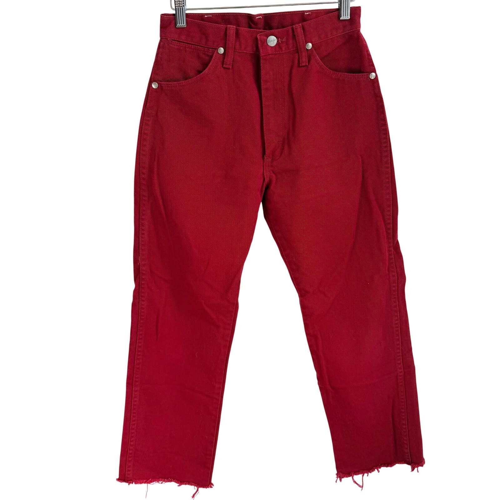 Vintage 90s Wrangler Red High Rise Mom Jeans Women&rsquo;s 5 Raw Hem Western Rodeo