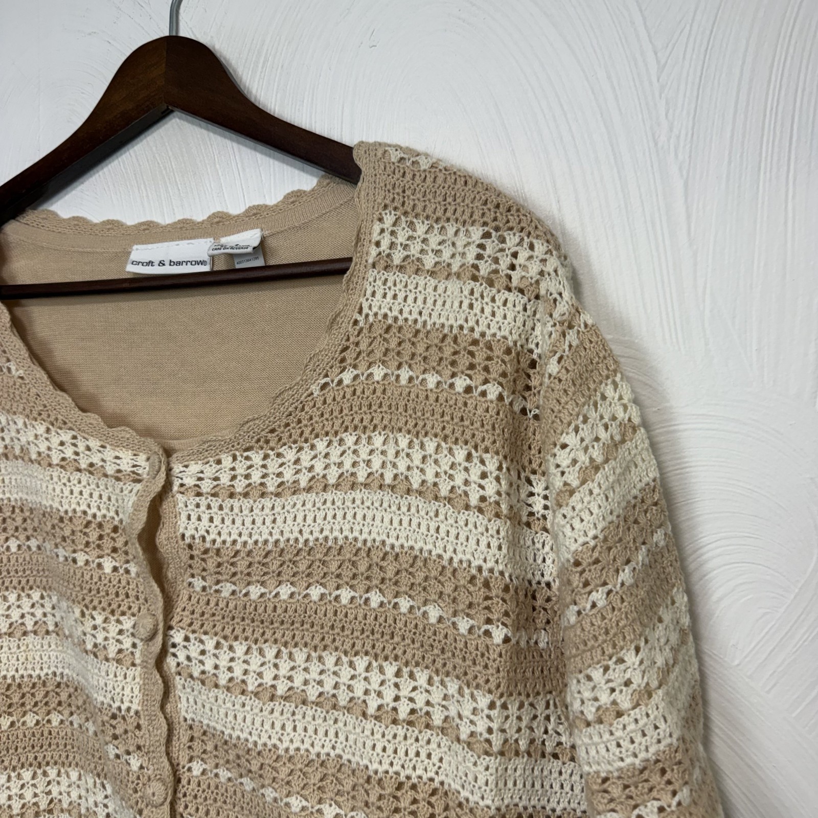 Vintage Croft & Barrow Women&rsquo;s Brown White Striped Cotton Blend Blouse Sz Small