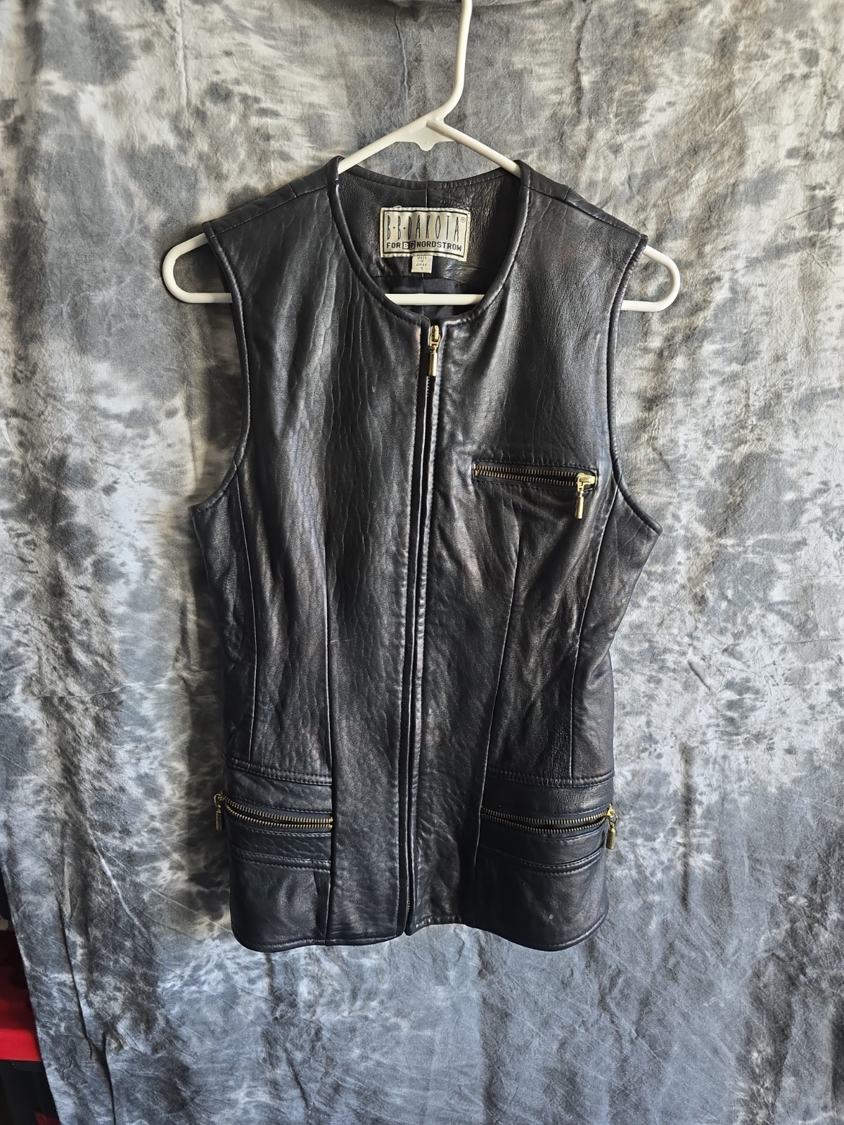 BB Dakota BP Genuine Leather Moto Vest Womens Small Black Zip Biker Jacket
