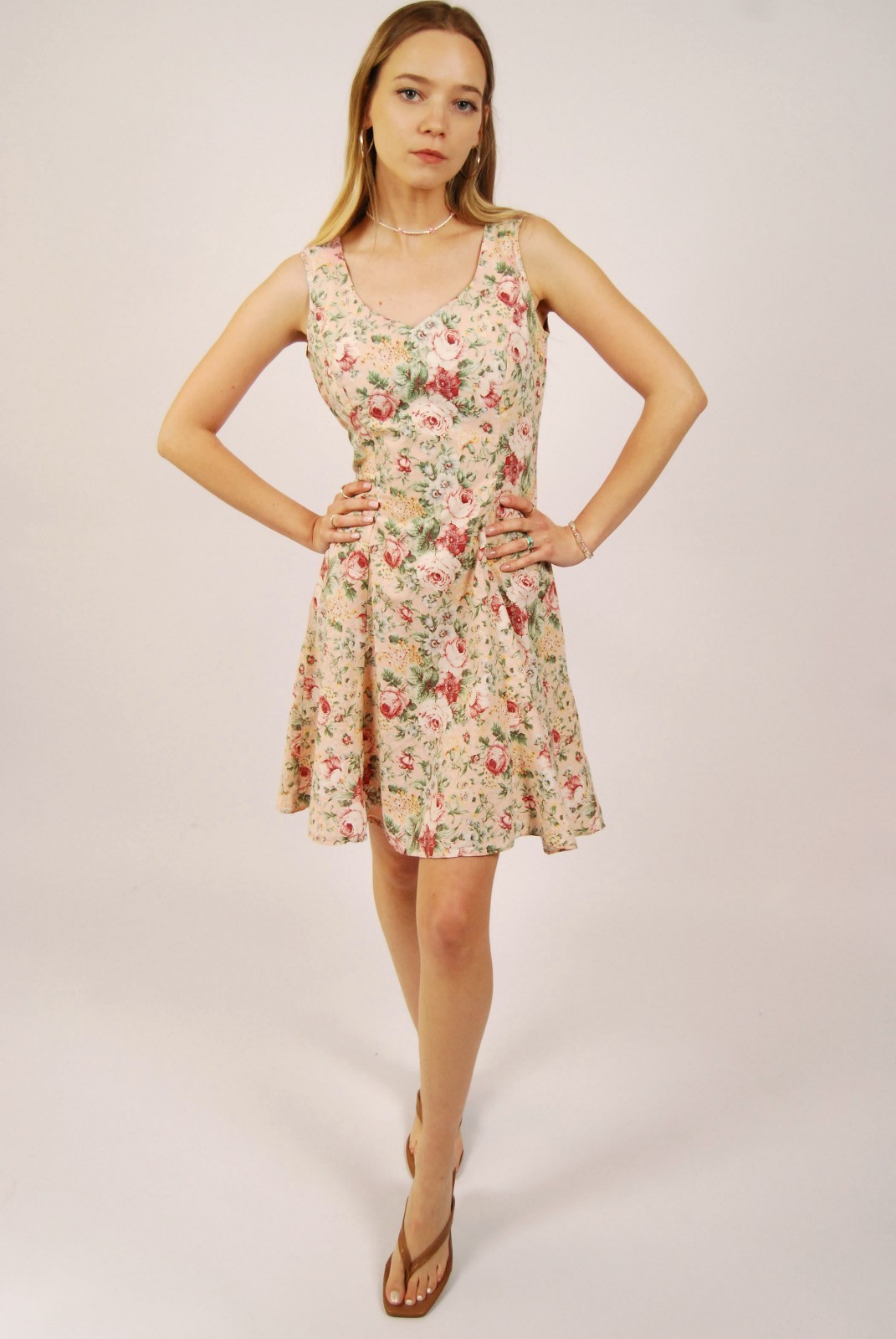 80s Sweetheart Dress (S) small floral vintage mini tank retro rockabilly cottage