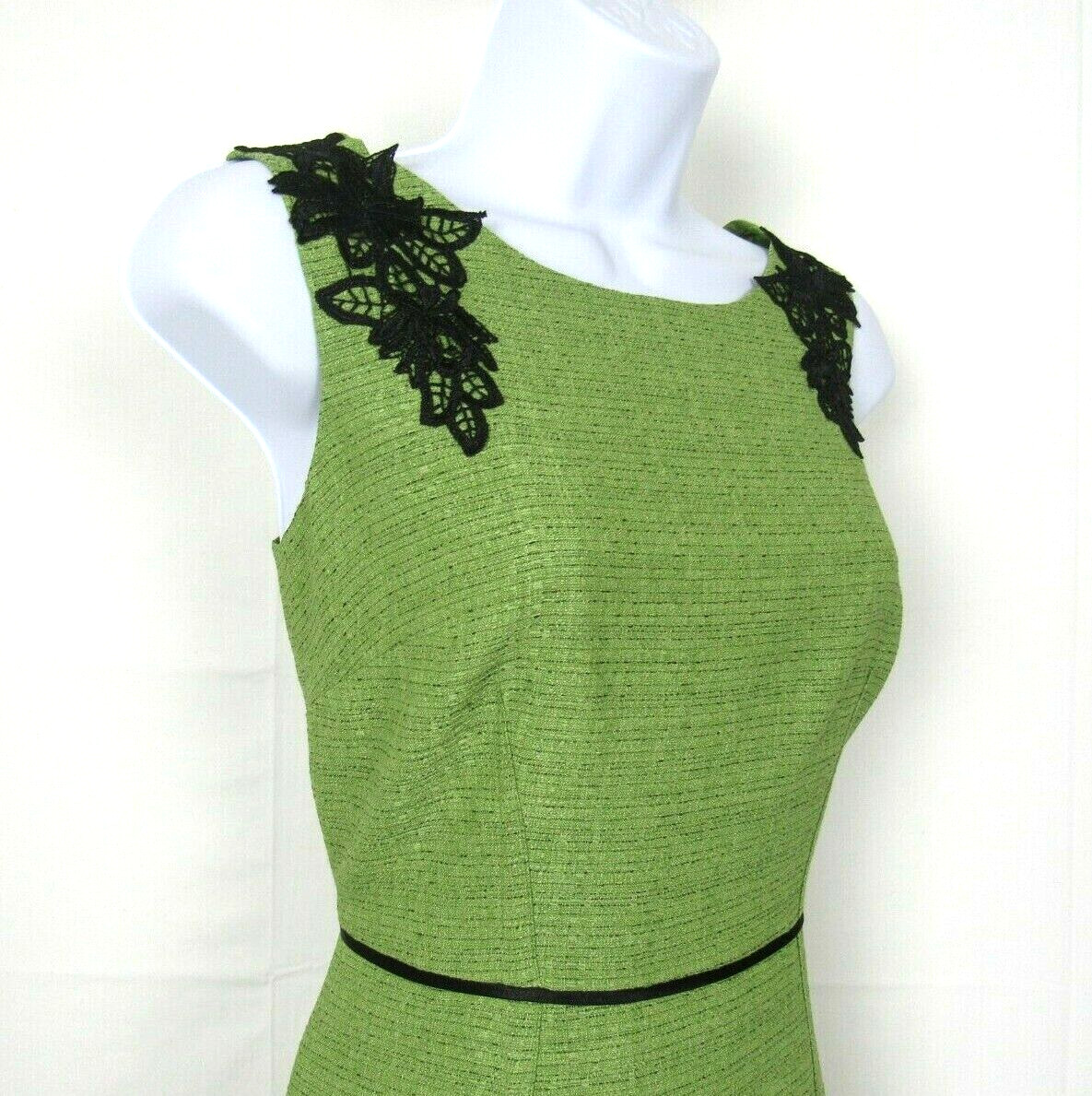 VTG 1990s 2000s EVAN PICONE BLACK LABEL SIZE 2 GREEN DRESS BLACK EMBROIDERY TRIM