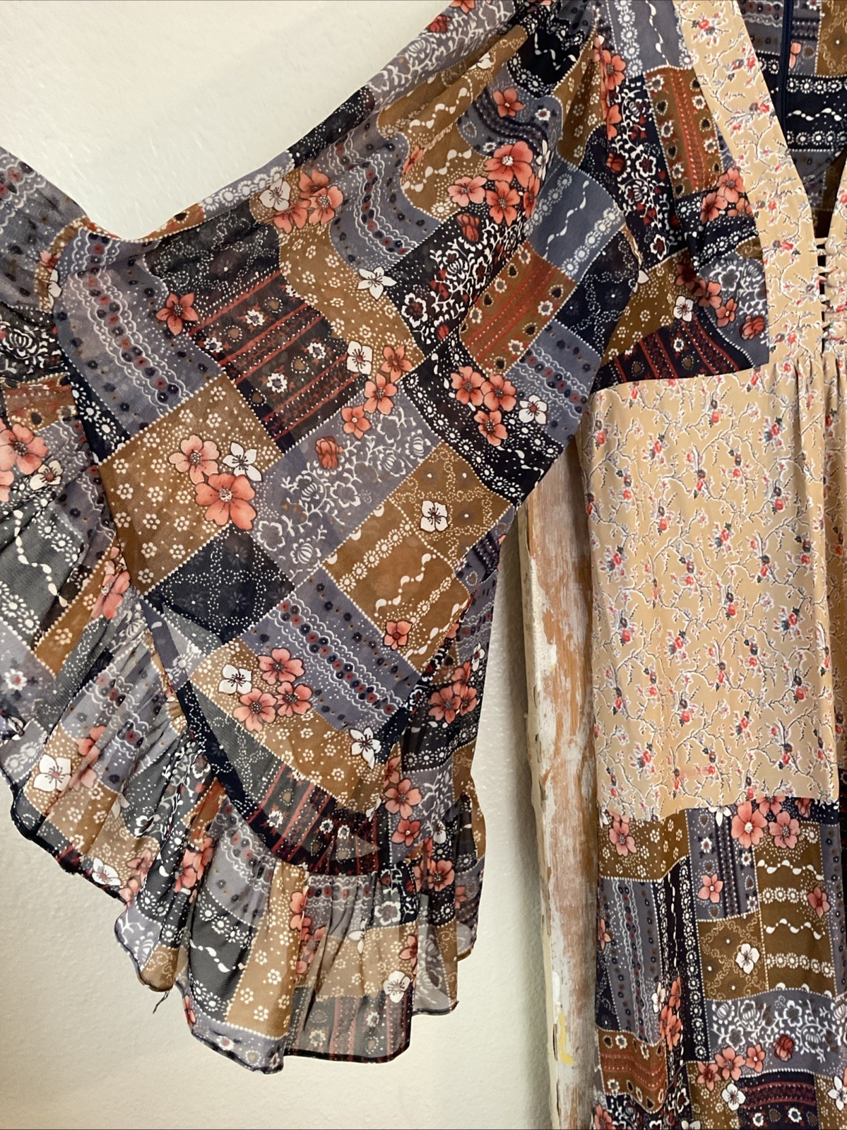 A17 Vintage Handmade Floral Boho Indie 70’s? Patchwork Dress Size Small?