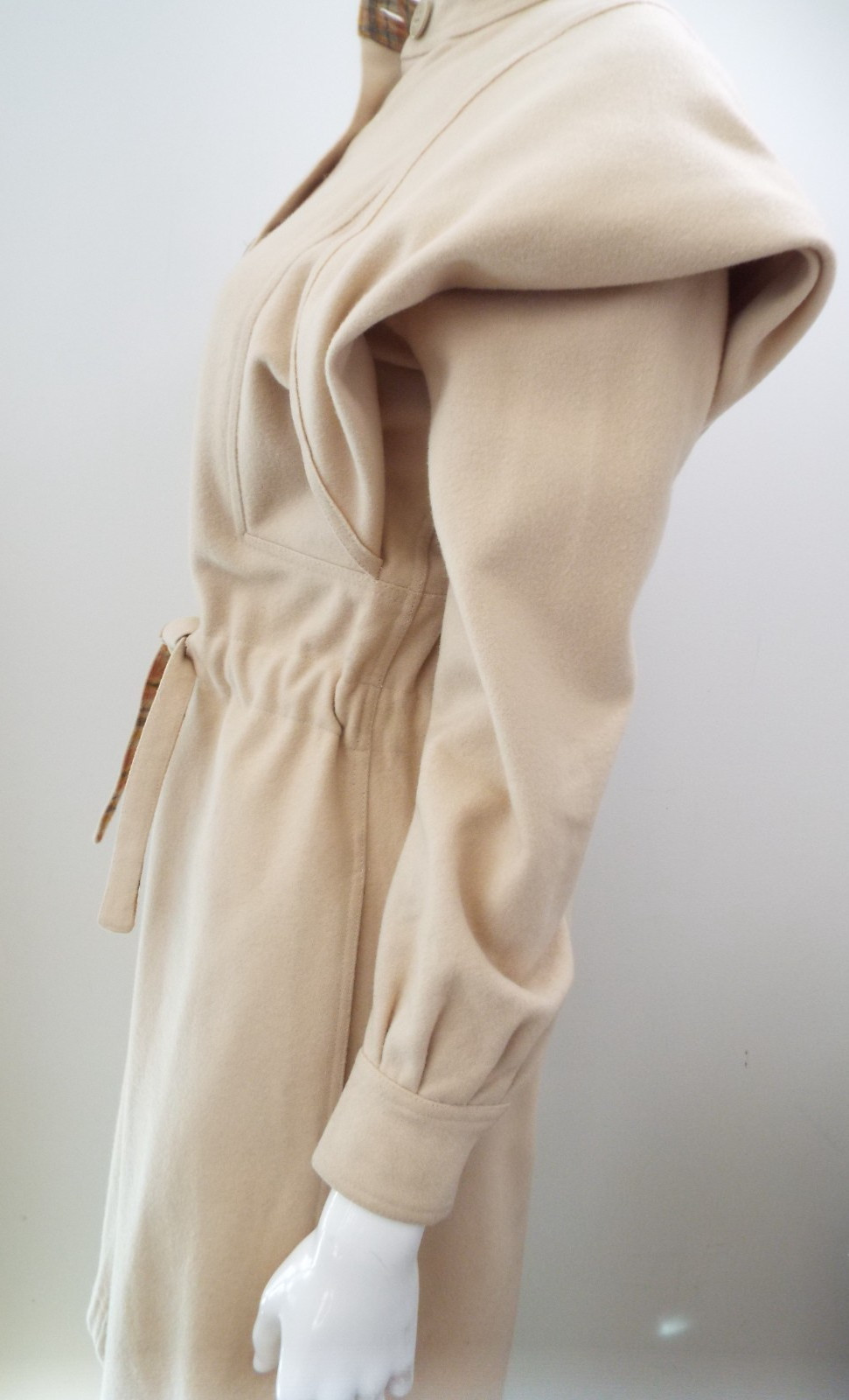 VTG 1970s KENZO JAP Beige Wool Coat Dress Size 8 Cape Pockets Sakowitz Houston