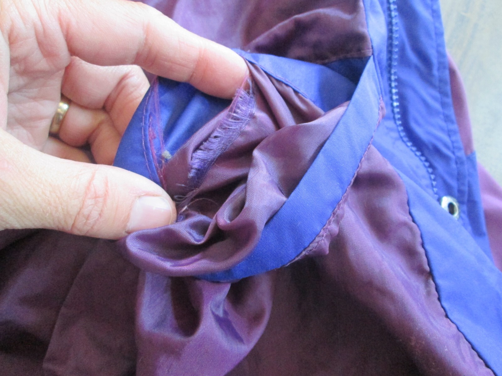 Vintage Pro Gear Nylon Jacket Women&rsquo;s Large Color Block Purple Neon Hooded Korea