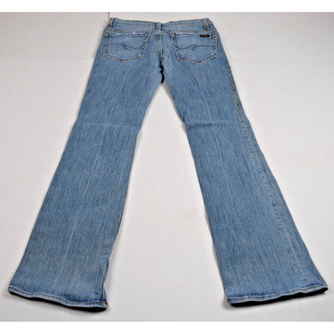 Vintage Guess Jeans Size 26 x 31.5 90s Light Blue Fade Low Rise Flare Made USA