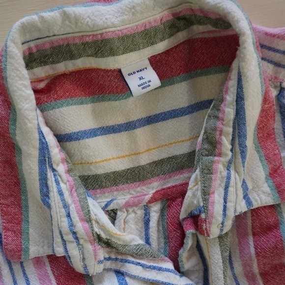 Old Navy Striped Linen Blend Button Front Shirt Dress XL Short Sleeve