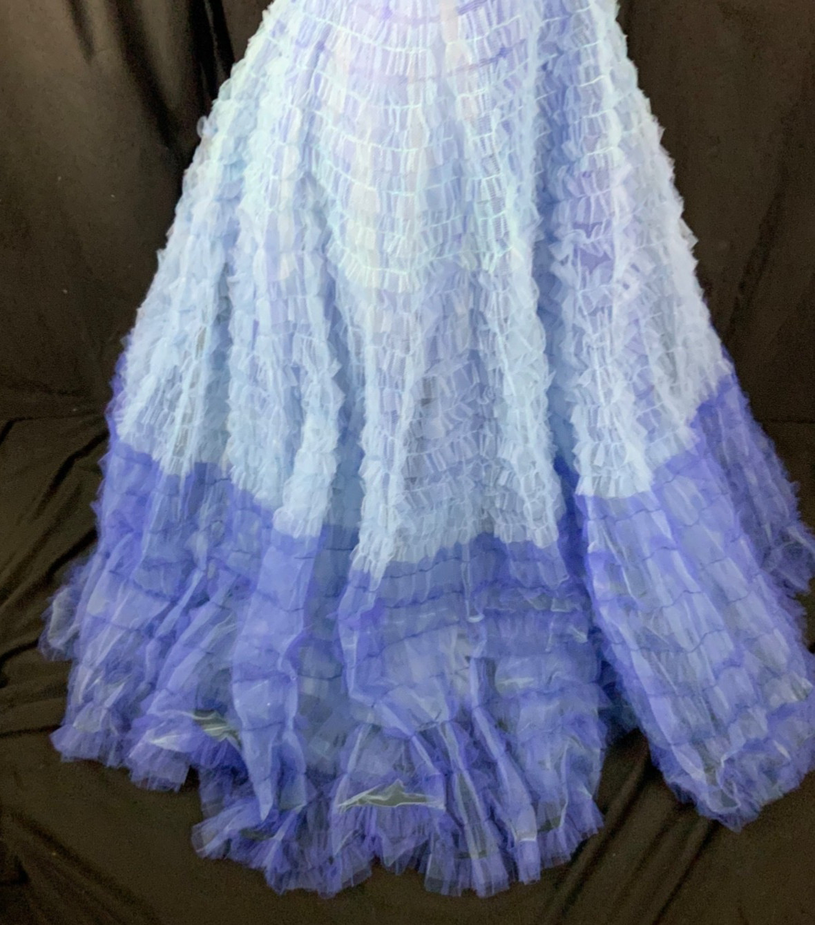 Vtg 50s Ombré Blue Ruffle Lace Strapless Party Ball Gown Dress-Bust 30/2XS