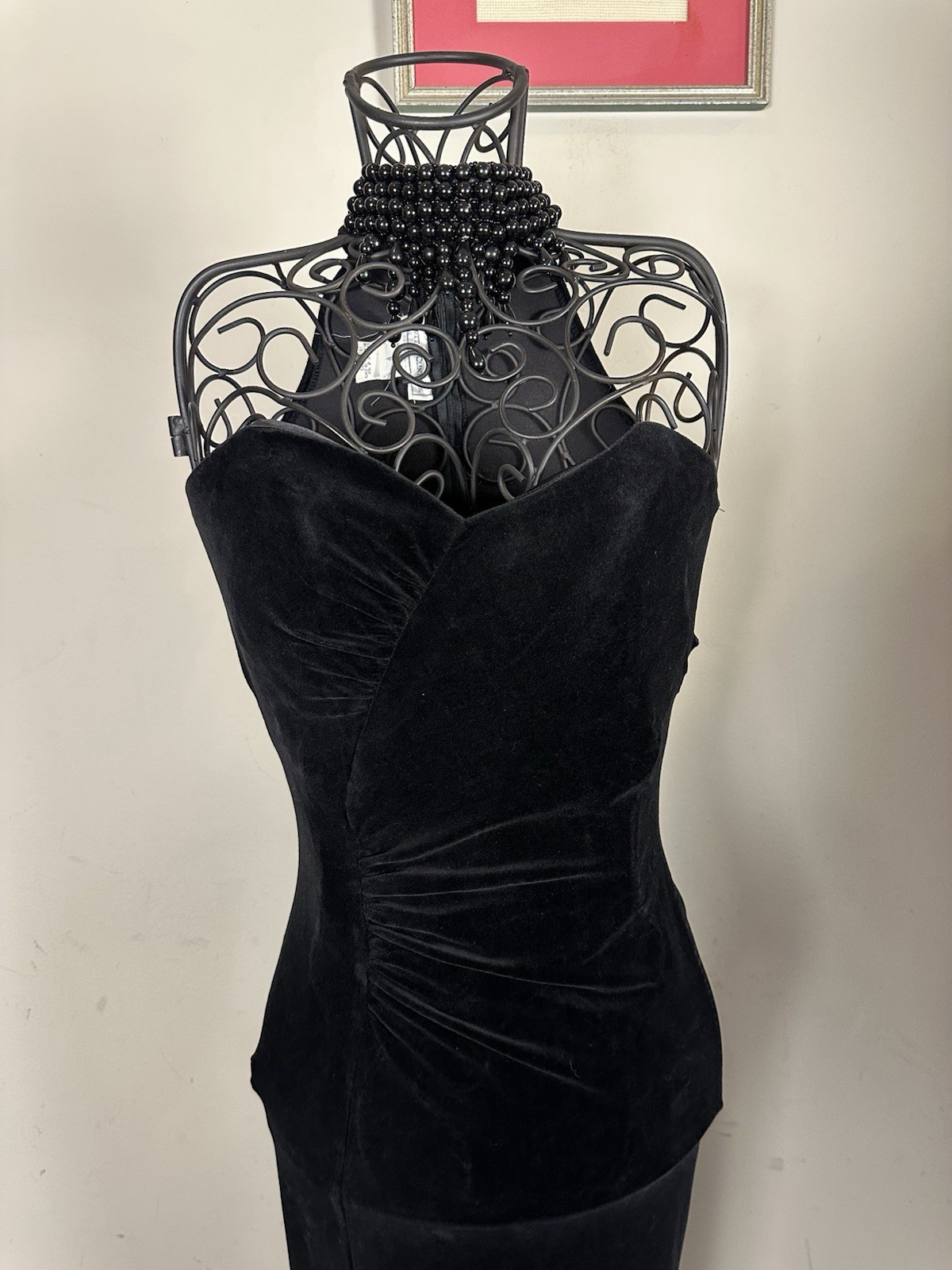 Scott McClintock Black Velvet Dress Petite VTG Gothic USA Hollywood 90s Corset S