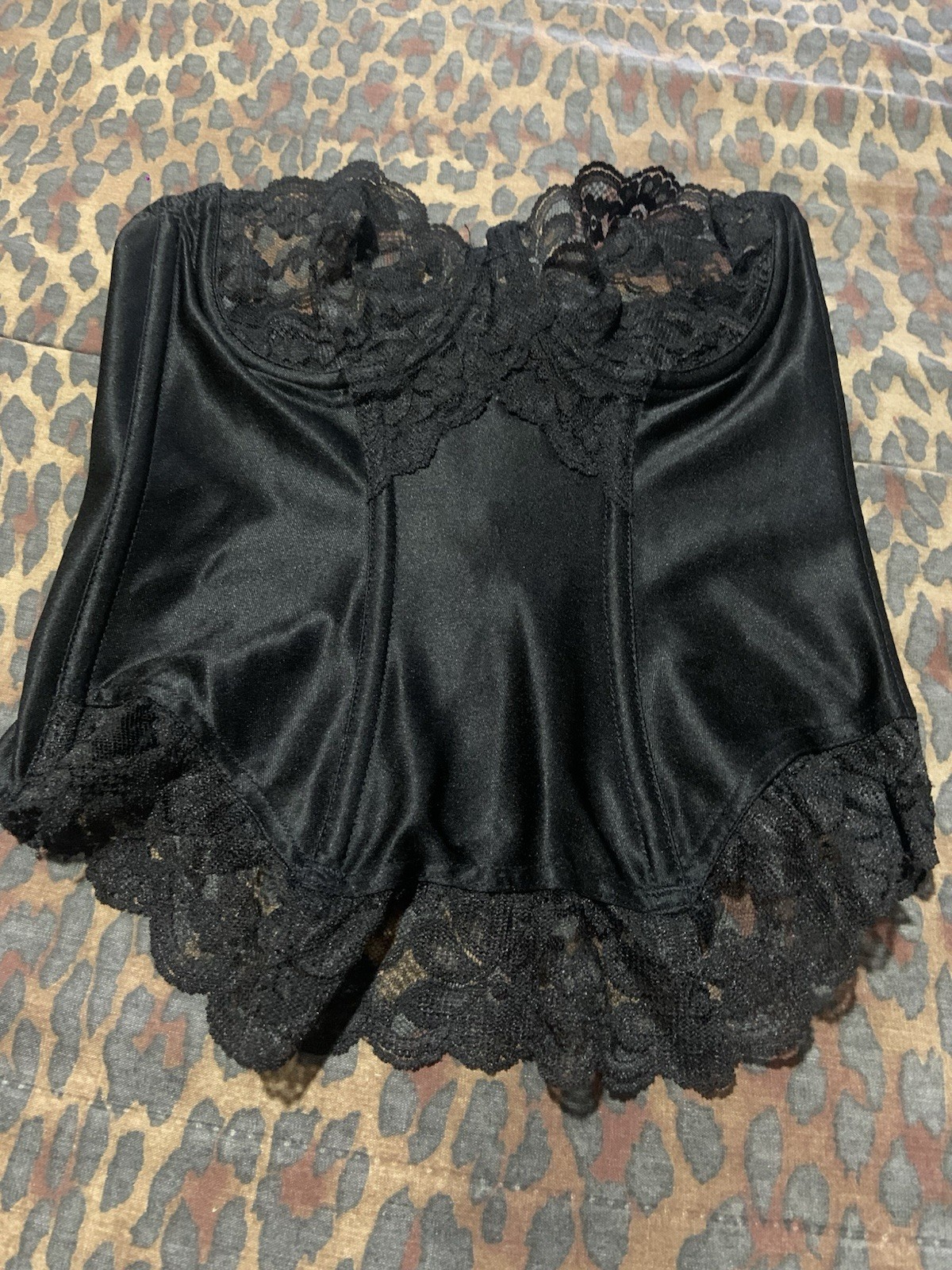 Vintage Dolores For Poirette Black Lace Bra Top Boned Bustier Corset 32