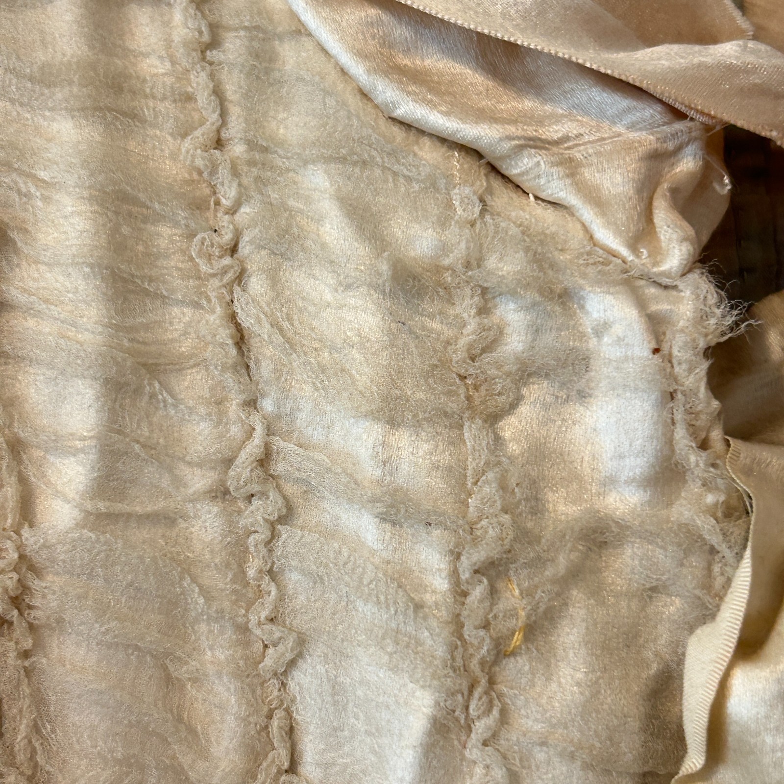 Antique Victorian Cream Silk & Green Dress Bodice Beaded Mutton Sleeve