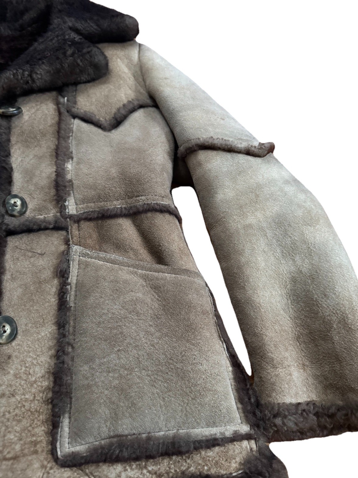 Wilsons Brown Suede Shearling Fur Coat Size 12, Vintage Style, Chest 42in