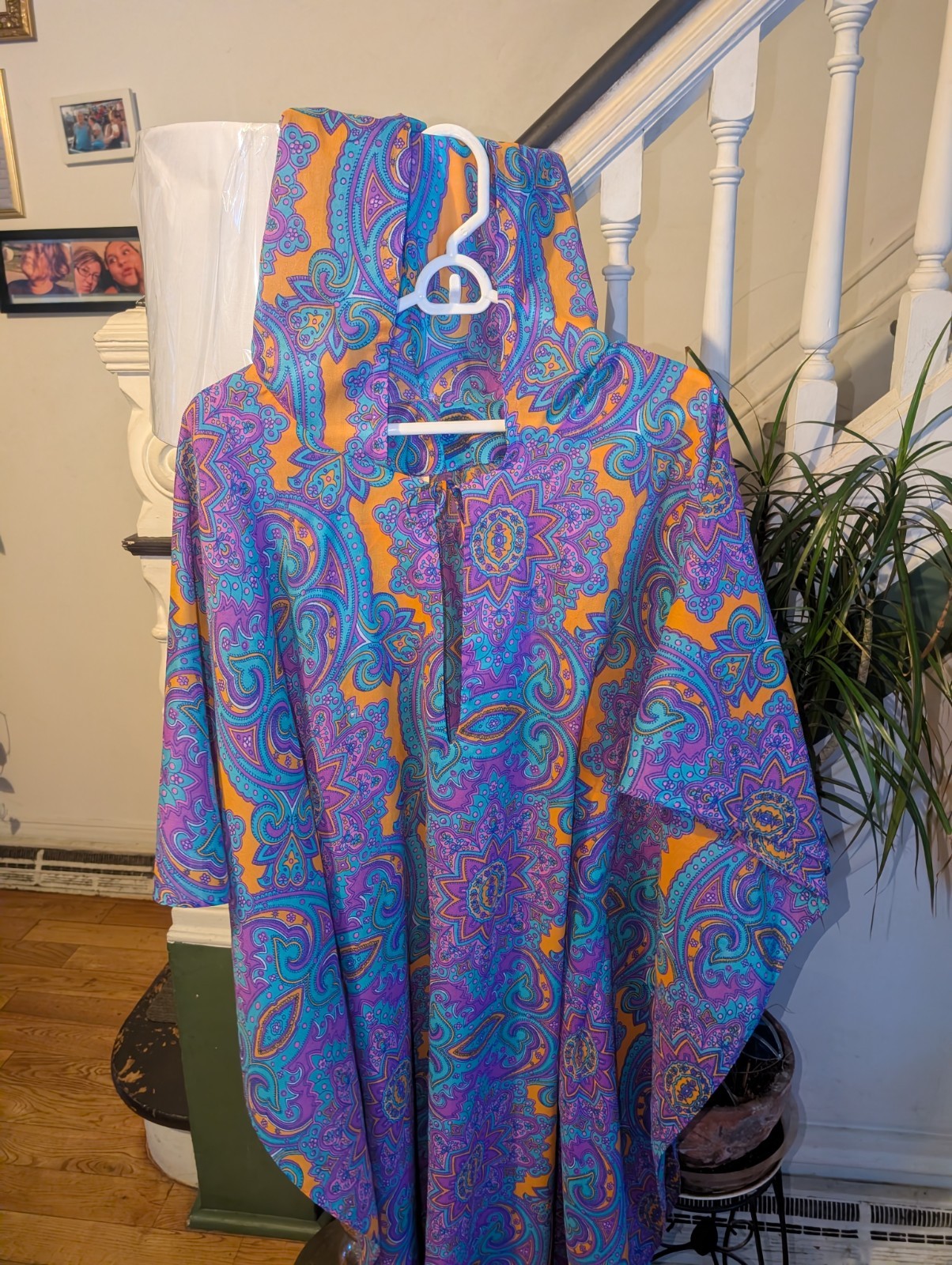 Vintage Stella Fagin 70&rsquo;s Chiffon Kaftan Hood Union Made Size A 9081 Polyester