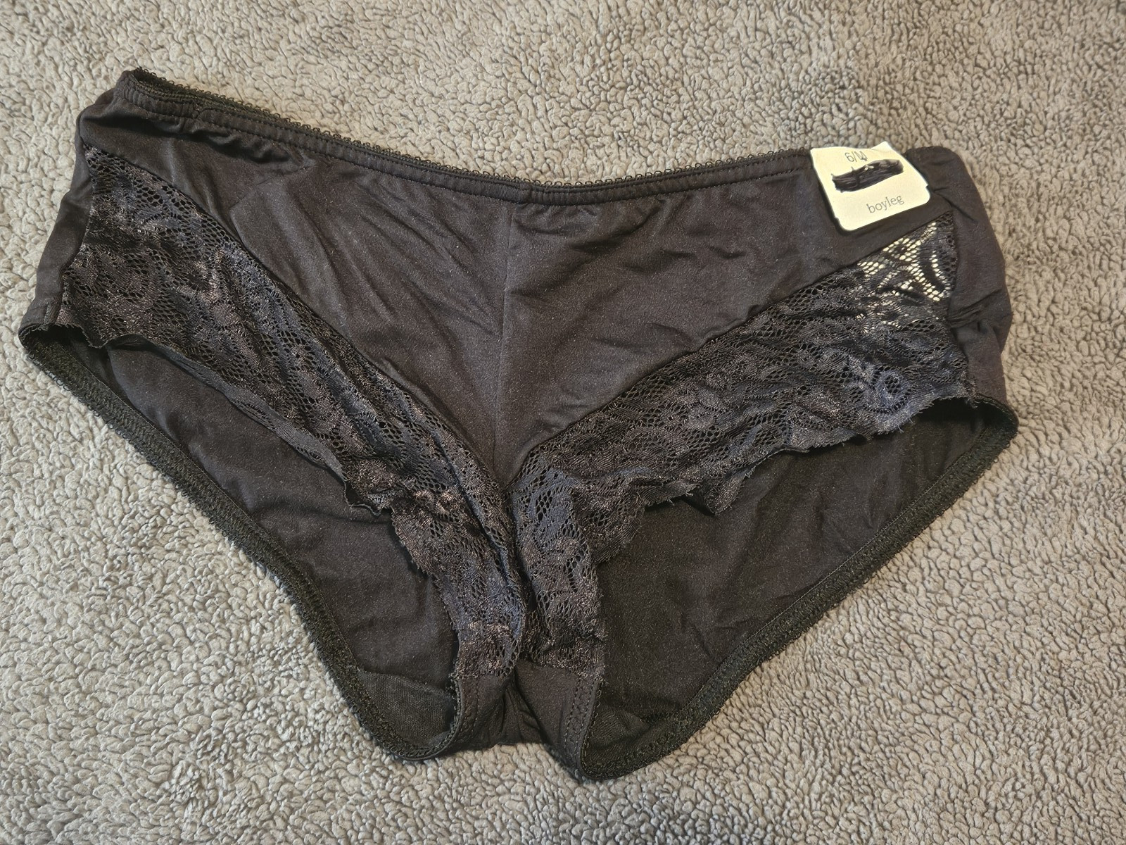 Cabernet Women&rsquo;s Boyleg Panties Black w/Laced Mesh in Front Size: 6/42 Vintage