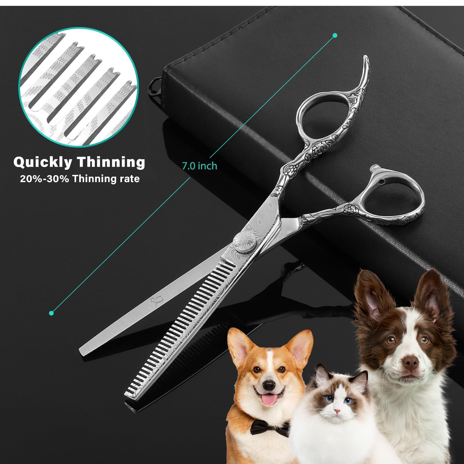 CITYWISH Dog Grooming Scissors,Silver with Safety Round Tips,5 in 1 Curved Dog S