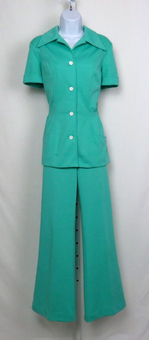 VTG 1950s 60s MOD CATALINA OF CALIFORNIA PANT SUIT TURQUOISE SEA SIZE 14