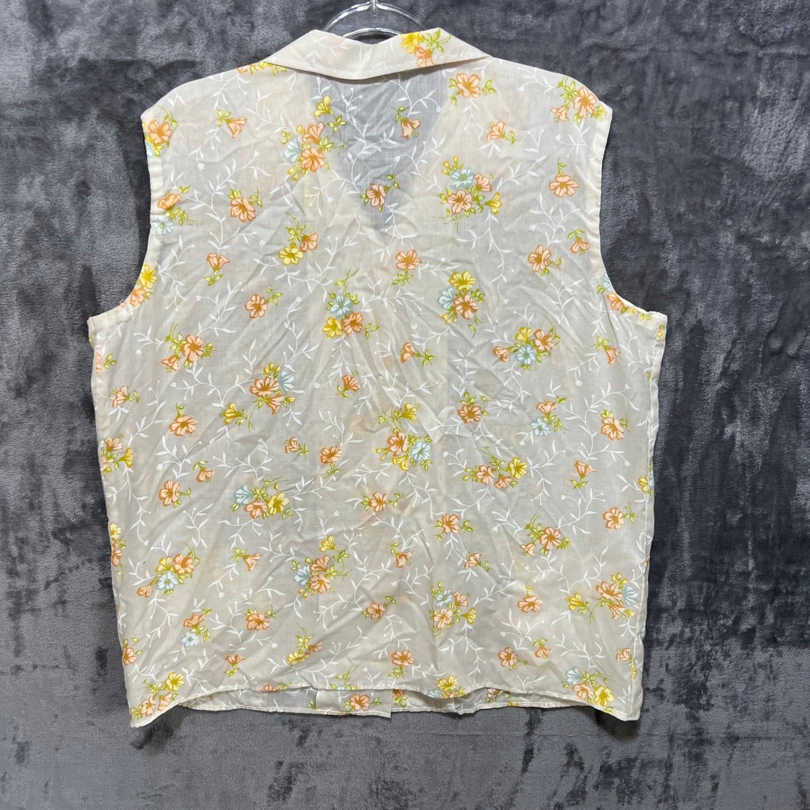 VTG Handmade Floral Sleeveless Button Down Shirt Blouse Cottage Hippy Retro Top