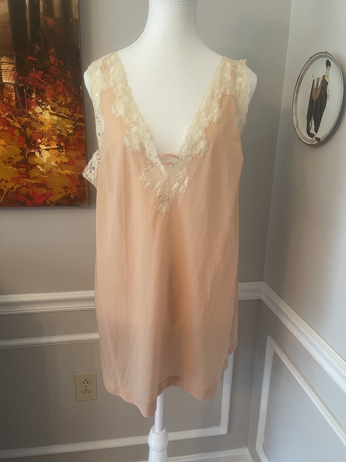 Emilio Pucci For Formfit Rogers Lace Top Slip Dress Lingerie Sz 12-14 Blush Pink