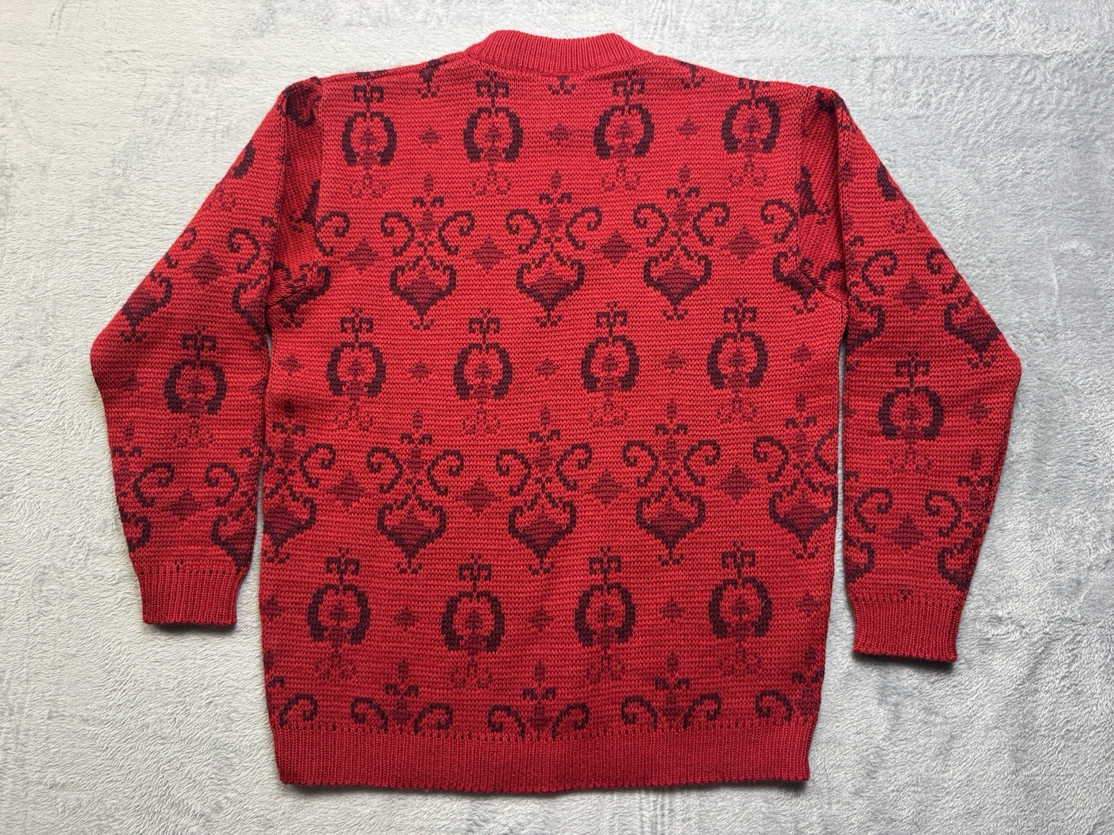 Vintage 100% Wool Sweater Long Sleeve Damask Pattern Austria Small Red