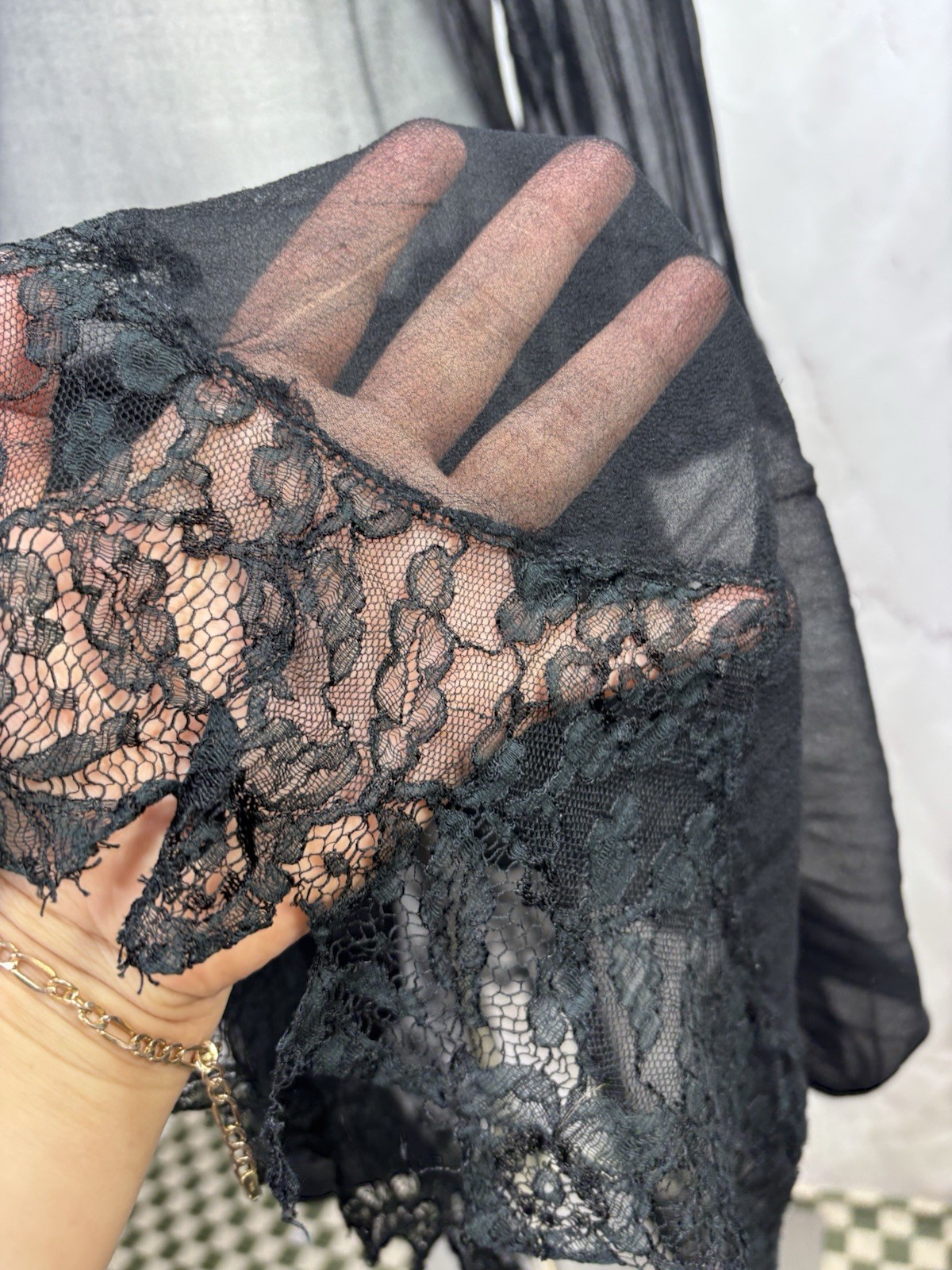 Antique 1920s Black Sheer Silk Chiffon Drop Waist Dress Art Deco Glam Vintage M