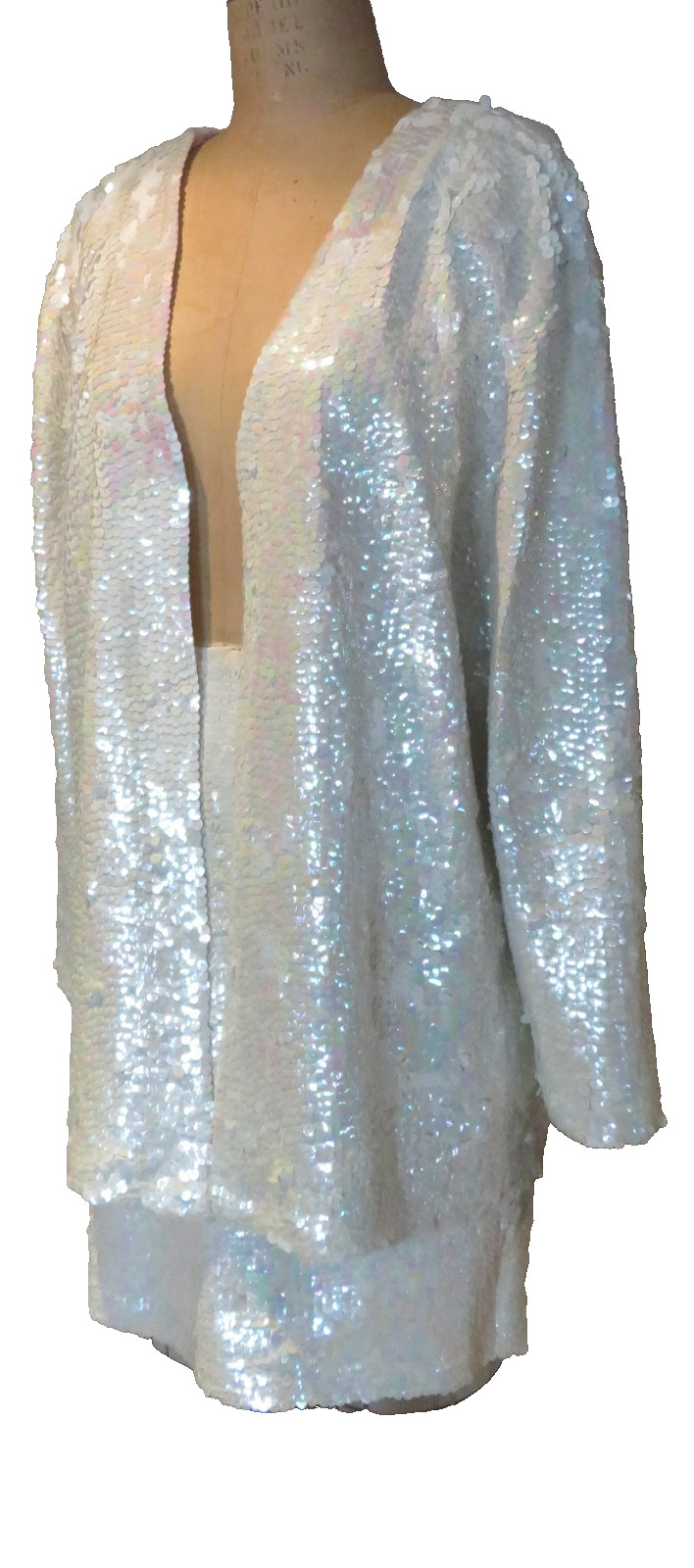 Ensemble Jacket-L Skirt-M White iridescent Sequined Entirely Brazil New Vtg