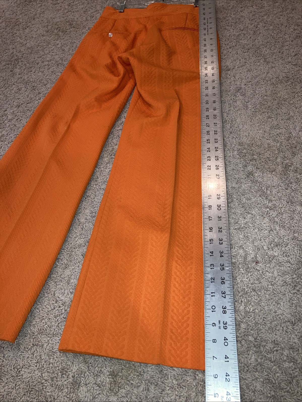 Vintage 1970s Orange Double Knit Polyester Flair Pants. Textured