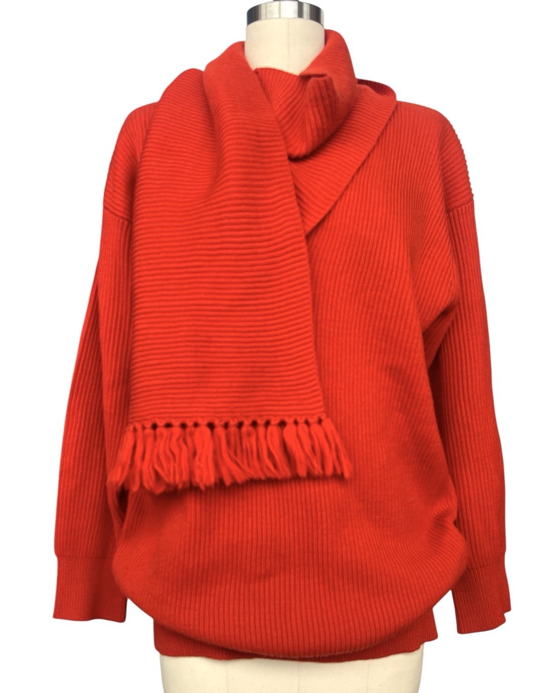 Vintage Adrienne Vittadini Red WoolSweater Scarf Wrap V Nk Minimalist 80s 90s S