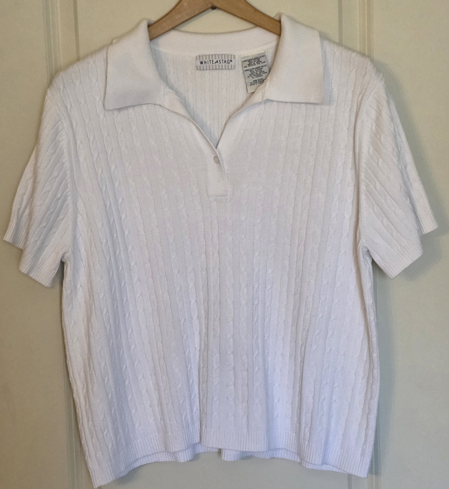 VTG White Stag Cable Knit Polo Sweater XL White 90s Streetwear Unisex Mens M L