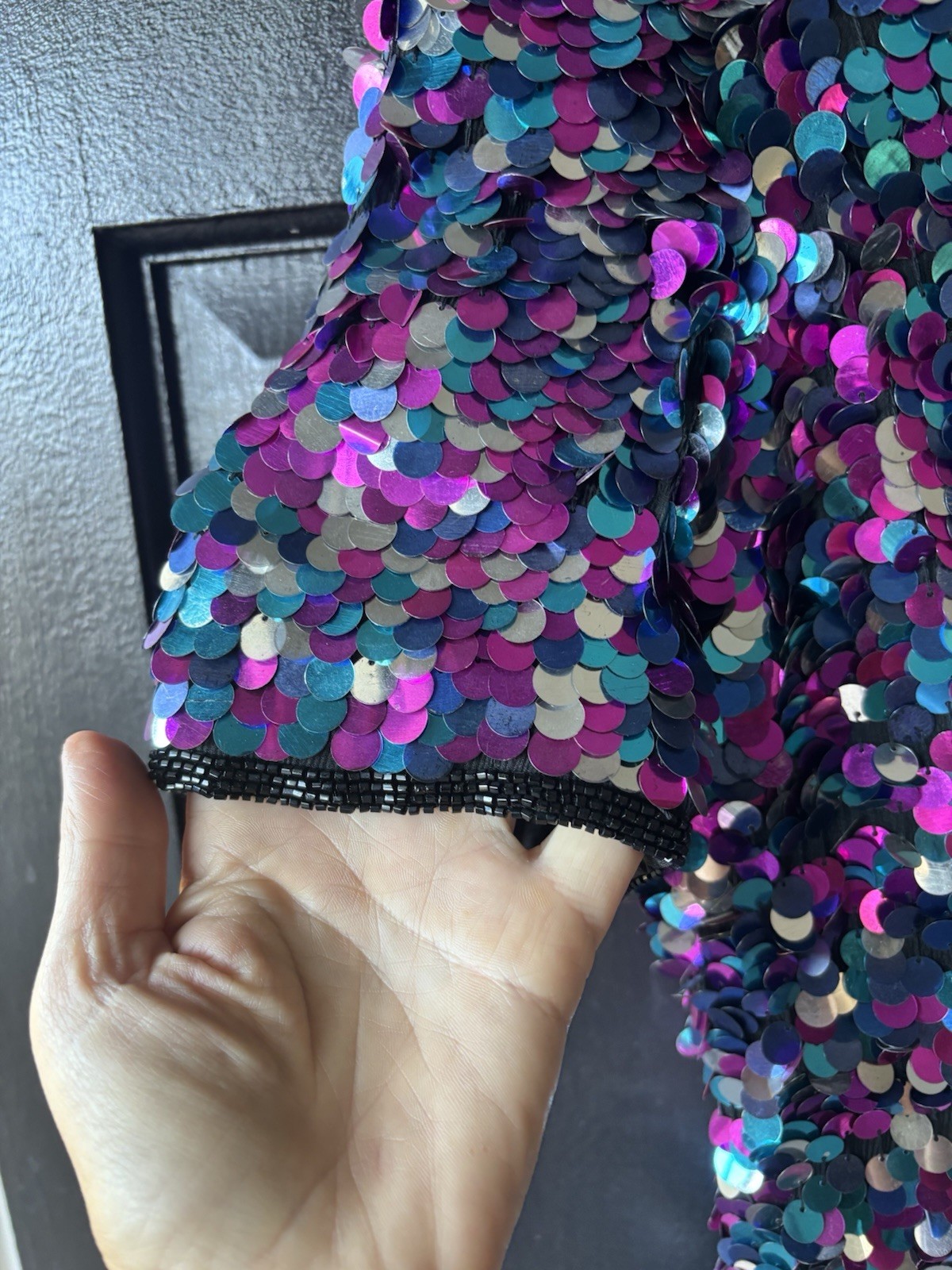 Vtg Silk Allover Paillette Cocktail Formal Sheath Mermaid Fairy New Years Party