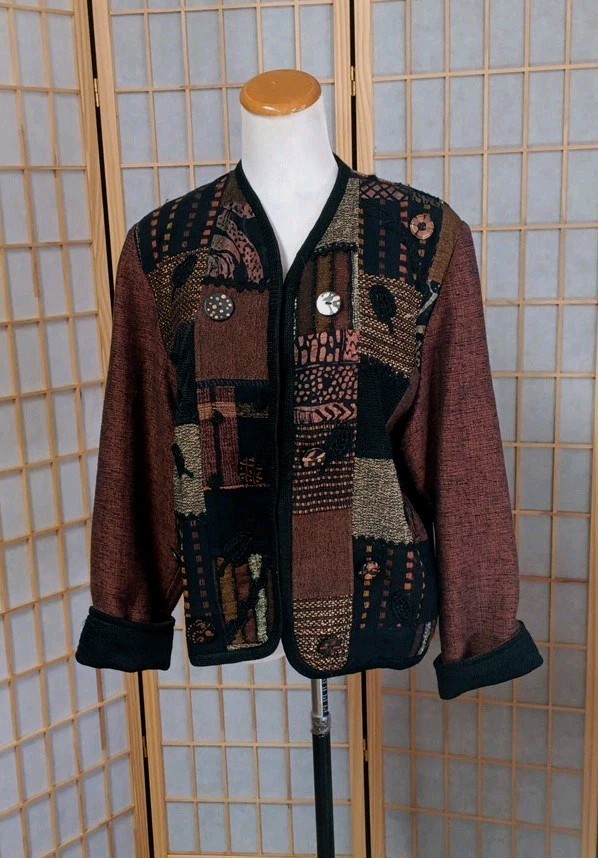 Crystal Vintage Womens Artsy Patchwork Long Sleeve Jacket Made In Colombia Small