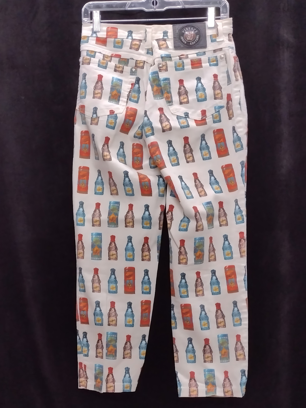 1990&rsquo;s Funky Gianni Versace High waisted Colourful Perfume Bottle pattern Jeans