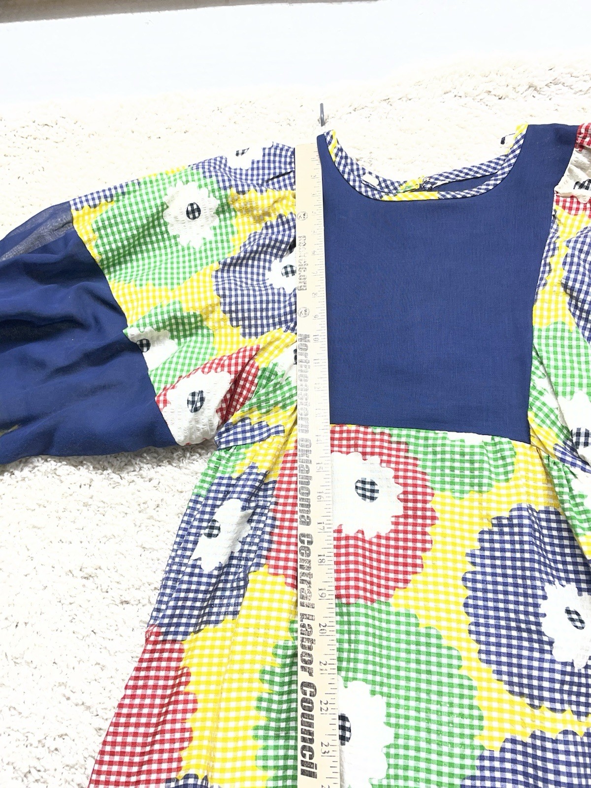 Vintage 1970s Patchwork Floral Gingham Maxi Dress Women’s 13 See Measurements EC