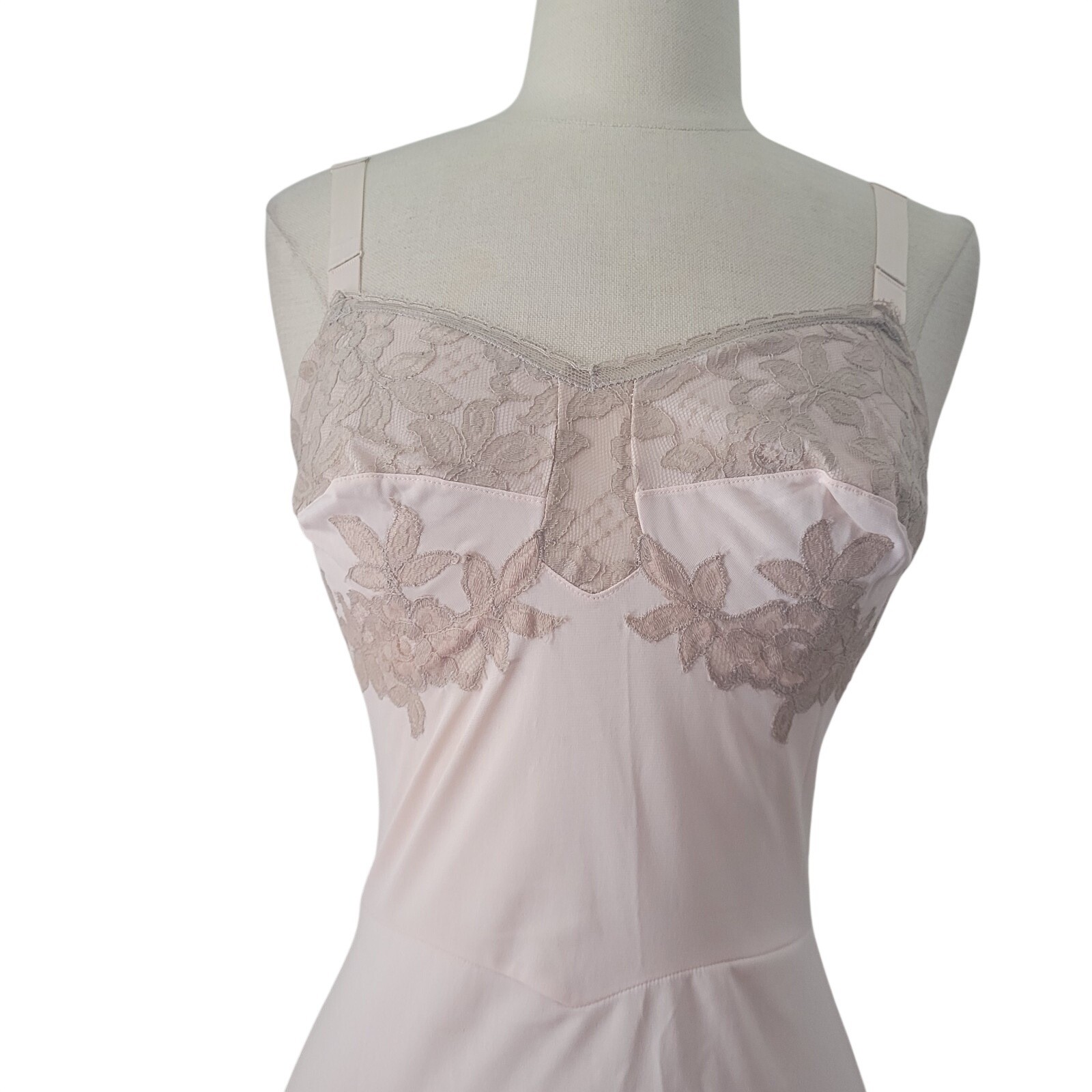 Vintage Charmode Sears Nylon Lace Full Slip Dress Sz 32 Pink Romantic Coquette