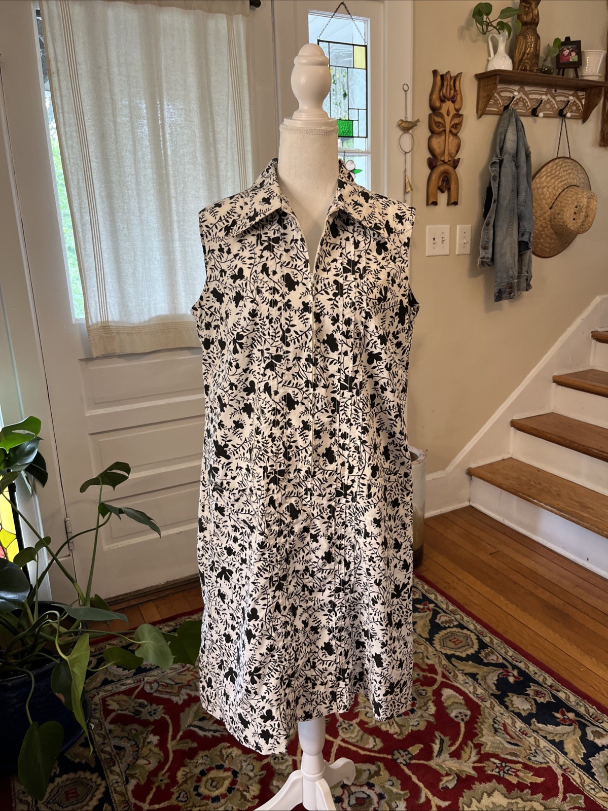 Vintage Housedress 1960&rsquo;s Dress MCM Medium 50&rsquo;s Handmade Chore Pockets Zip Front