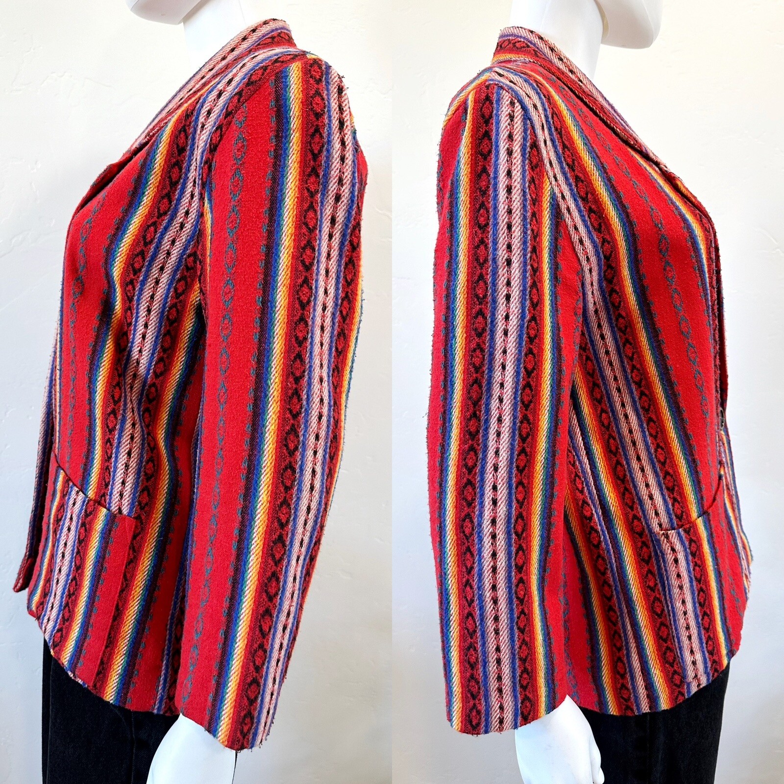 VTG CALIFORNIA CONCEPTS RAINBOW STRIPE AZTEC SOUTHWESTERN BLAZER JACKET SIZE S