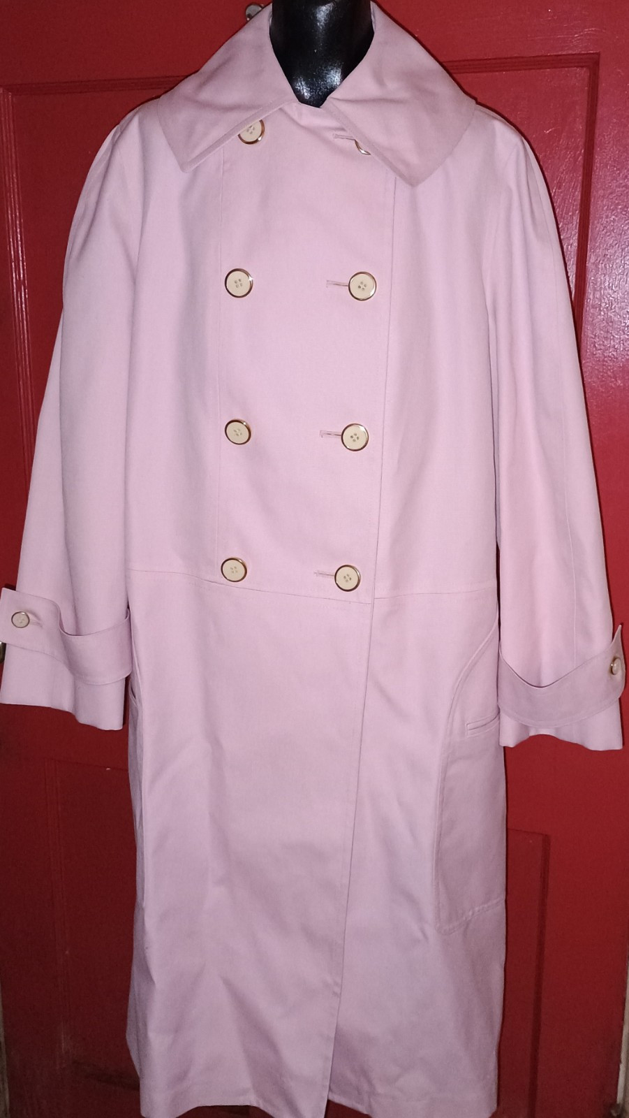 Vintage Misty Harbor DBL Breasted Trench Rain Pink Sz 14 Reg Fully Lined