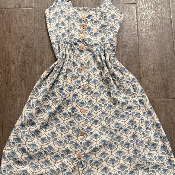 Vintage 2000s Y2K boho Calvin Klein floral linen wooden button dress size m