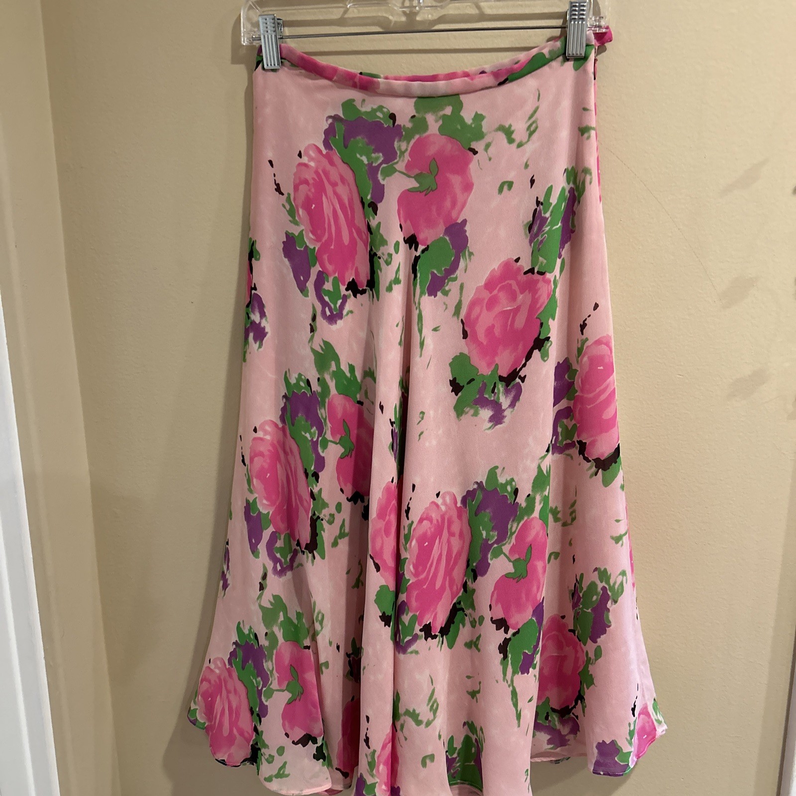 Judy Hornby Pink Floral Silk Skirt Sz Small