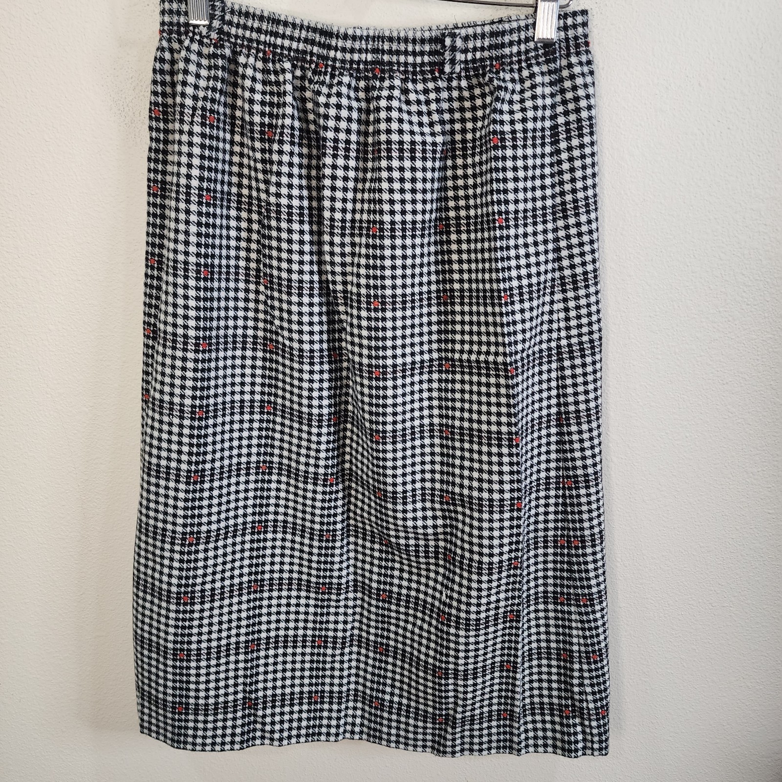 Vintage 70s/80s Robyn Houndstooth Wool Blend Maxi Midi Skirt Size 16 Black White