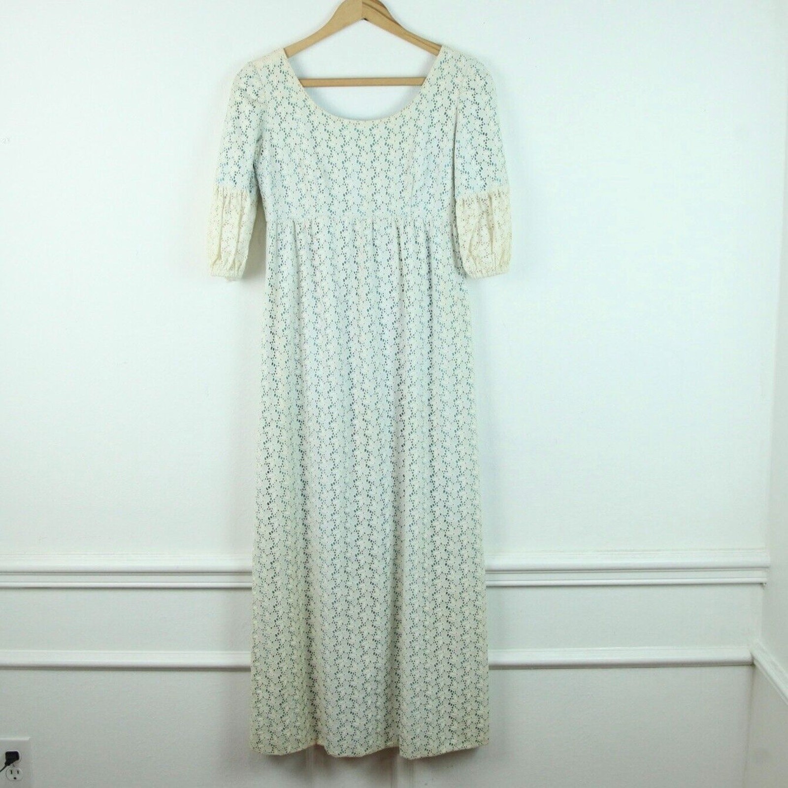 Vintage Princess Dress Regency Eyelet Lace Cottagecore Maxi Dress Prairie XXS