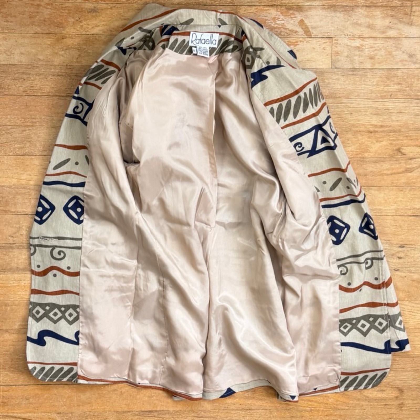 Vintage Linen/Cotton Blazer Size Medium Geometric Art Print Sport Coat Jacket
